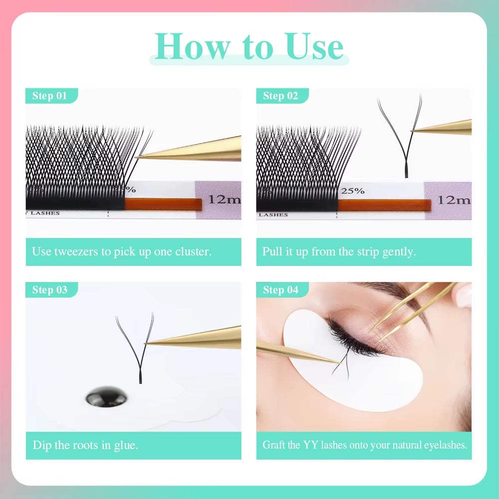 YY Shape Eyelashes Extension Soft Premium False Eyelashes Individual Makeup Black Crisscross Beauty