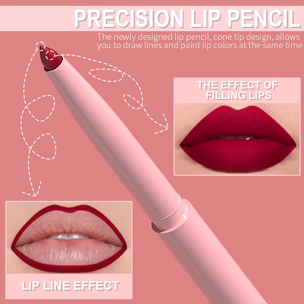6Pcs Lip Liner Pen Set Long-Lasting, Waterproof Sweatproof, Easy Coloring Non-Fading Color Rendering Lip Gloss Set Beauty Makeup