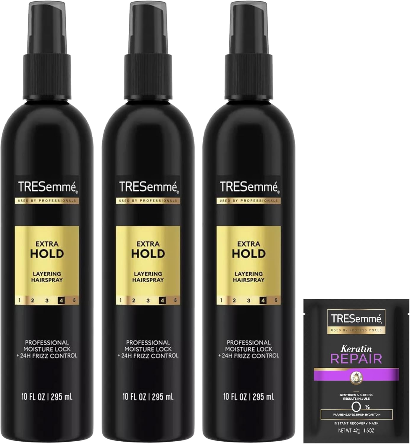 Tresemmé Extra Hold Hairspray, Non-Aerosol 3-Pack, 24H Hold & Frizz Control + Keratin Repair Hair Mask