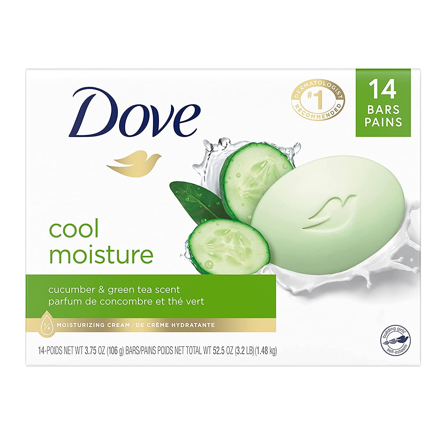 Dove Skin Care Beauty Bar for Softer Skin Cucumber and Green Tea More Moisturizing than Bar Soap 3.75 Oz, 14 Bars