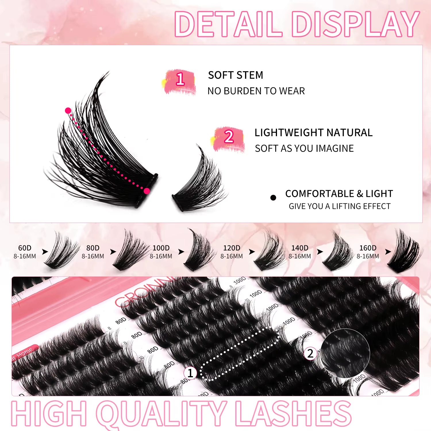 Lashes Cluster DIY Lash Extension Mixed Tray Clusters Eyelashes Fluffy Volume Individual Lashes Cat Eye Lash Extension