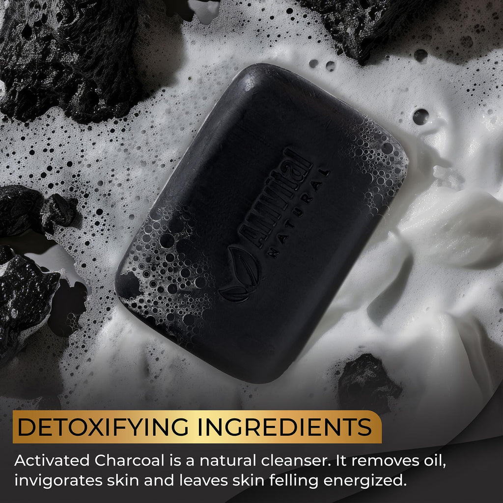 Natural Charcoal Soap Bar Set - 3 Pack for Deep Cleansing Body & Face