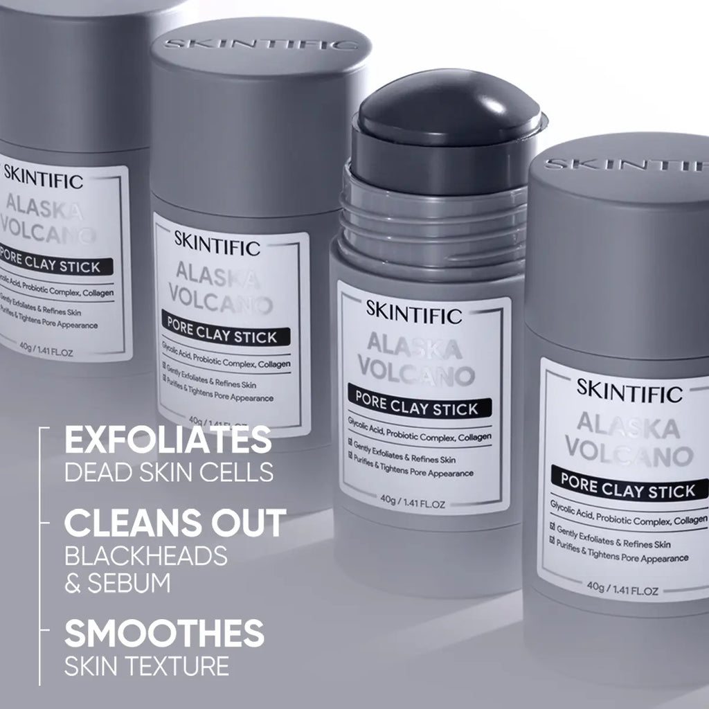 SKINTIFIC Alaska Volcano Pore Clay Stick - Natural Clay Cleansing Blackhead Remover Face Mask Stick for Gentle Exfoliation and Smoothing Skin without Drying