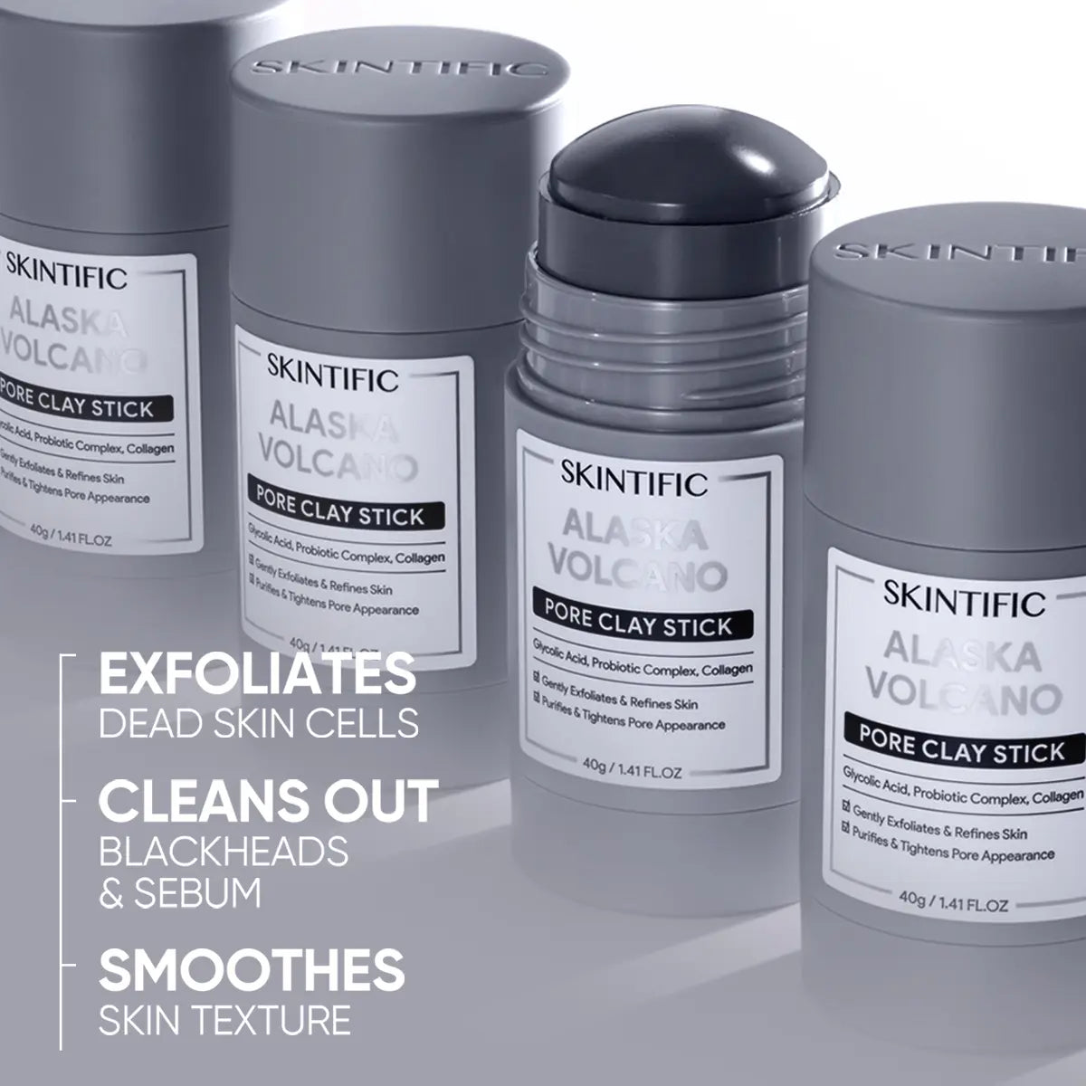 SKINTIFIC Alaska Volcano Pore Clay Stick - Natural Clay Cleansing Blackhead Remover Face Mask Stick for Gentle Exfoliation and Smoothing Skin without Drying