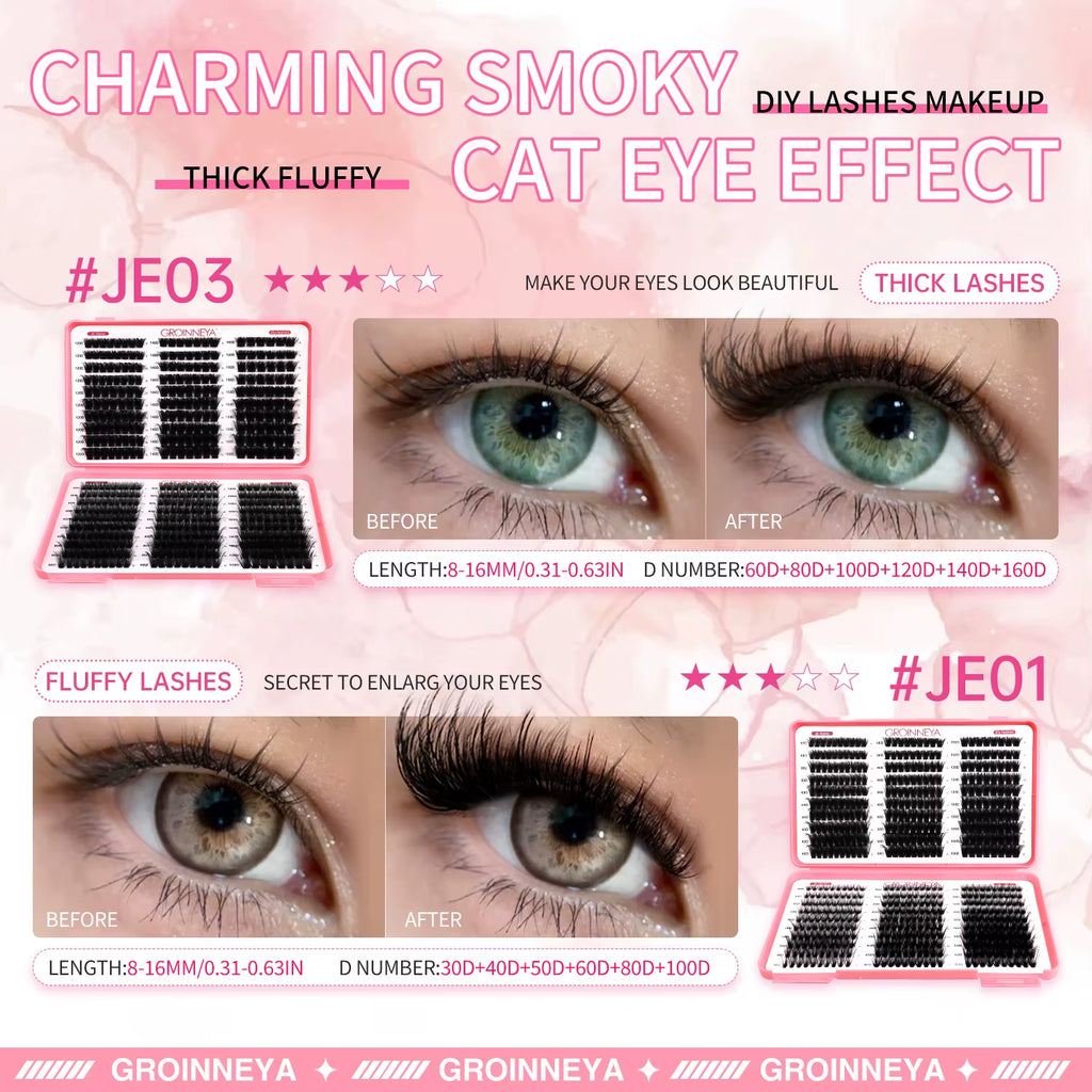 Lashes Cluster DIY Lash Extension Mixed Tray Clusters Eyelashes Fluffy Volume Individual Lashes Cat Eye Lash Extension