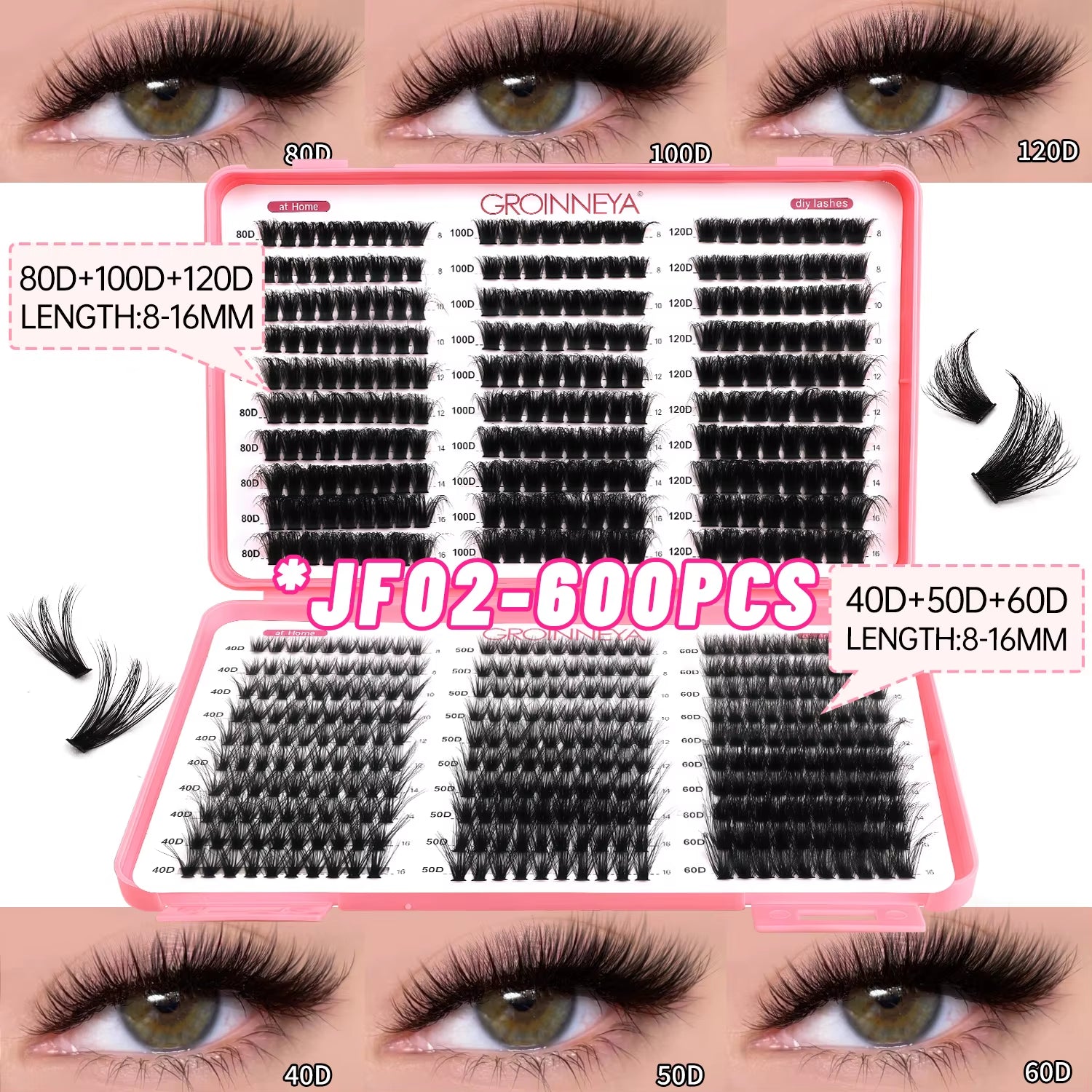 Lashes Cluster DIY Lash Extension Mixed Tray Clusters Eyelashes Fluffy Volume Individual Lashes Cat Eye Lash Extension