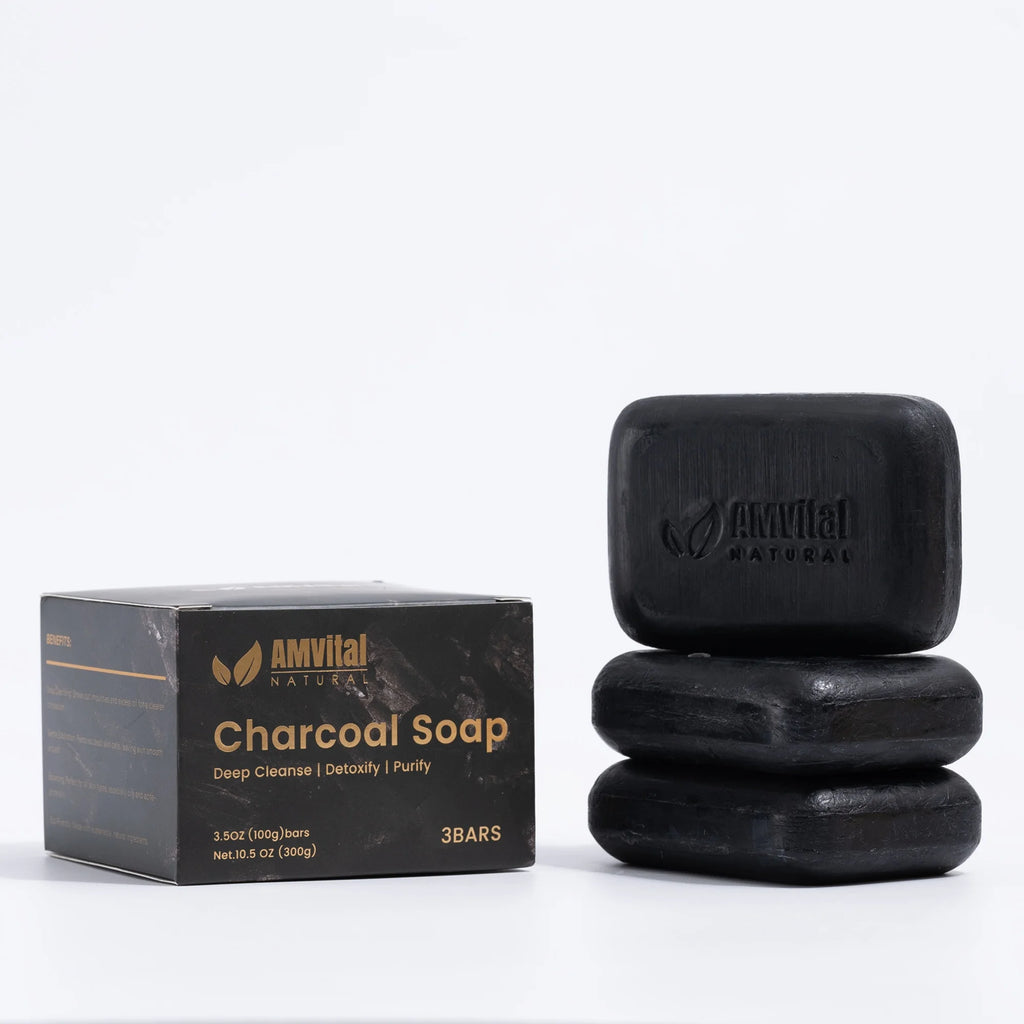 Natural Charcoal Soap Bar Set - 3 Pack for Deep Cleansing Body & Face