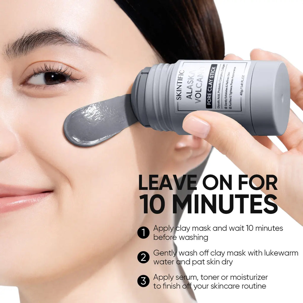 SKINTIFIC Alaska Volcano Pore Clay Stick - Natural Clay Cleansing Blackhead Remover Face Mask Stick for Gentle Exfoliation and Smoothing Skin without Drying