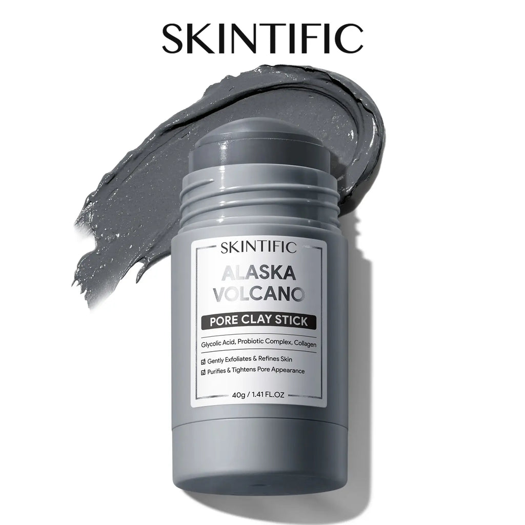 SKINTIFIC Alaska Volcano Pore Clay Stick - Natural Clay Cleansing Blackhead Remover Face Mask Stick for Gentle Exfoliation and Smoothing Skin without Drying