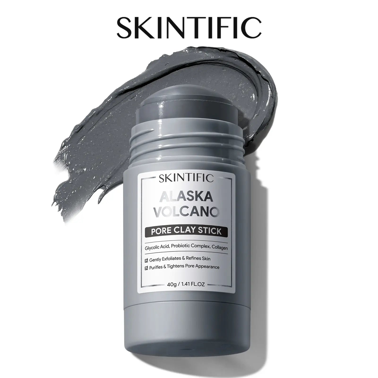 SKINTIFIC Alaska Volcano Pore Clay Stick - Natural Clay Cleansing Blackhead Remover Face Mask Stick for Gentle Exfoliation and Smoothing Skin without Drying