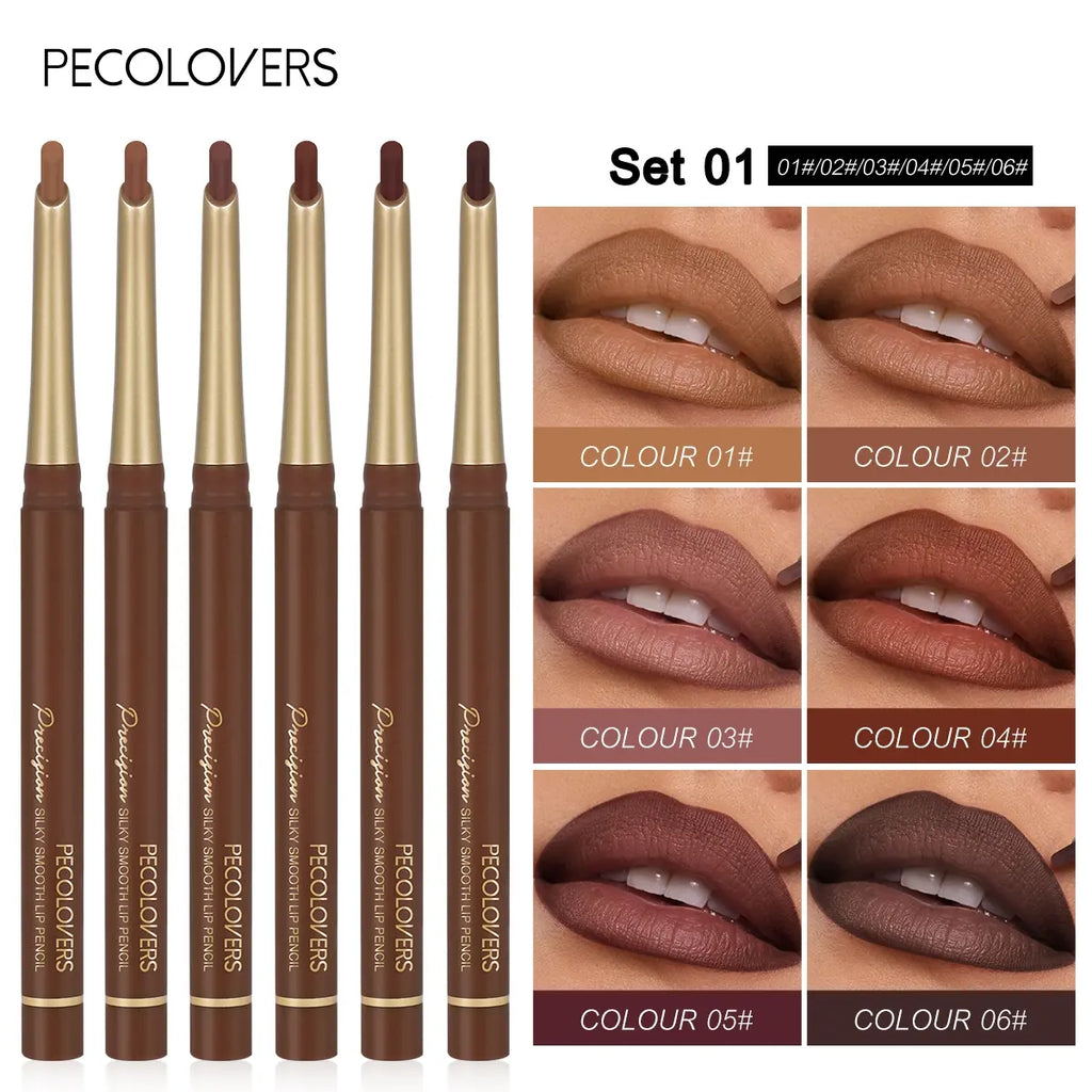 6Pcs/Set Waterproof Matte Lipstick Lip Liner Pencil Pen Nude Color Long-Lasting Smooth Lip Liner Ideal Gift for Mother'S Day Makeup Lipliner