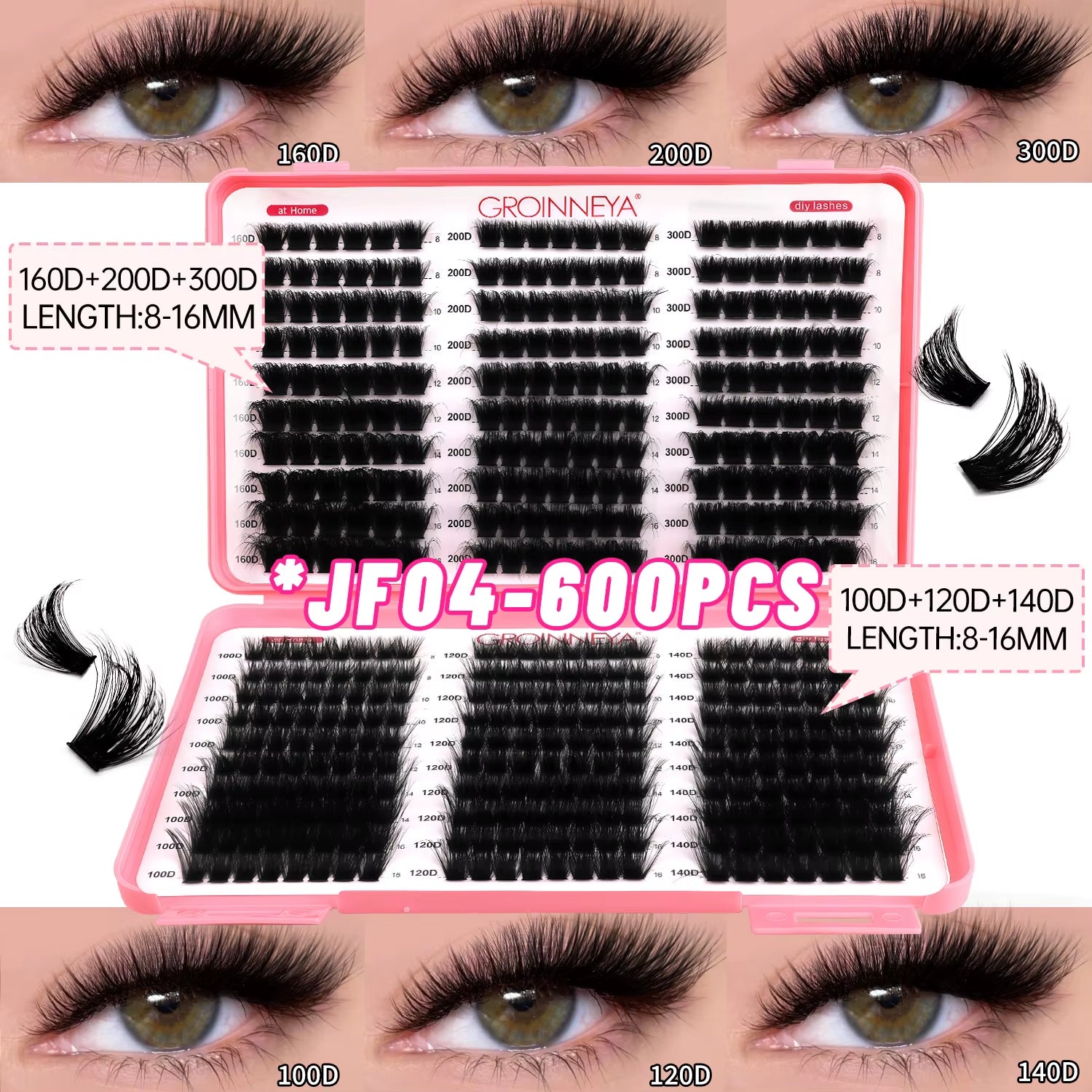 Lashes Cluster DIY Lash Extension Mixed Tray Clusters Eyelashes Fluffy Volume Individual Lashes Cat Eye Lash Extension