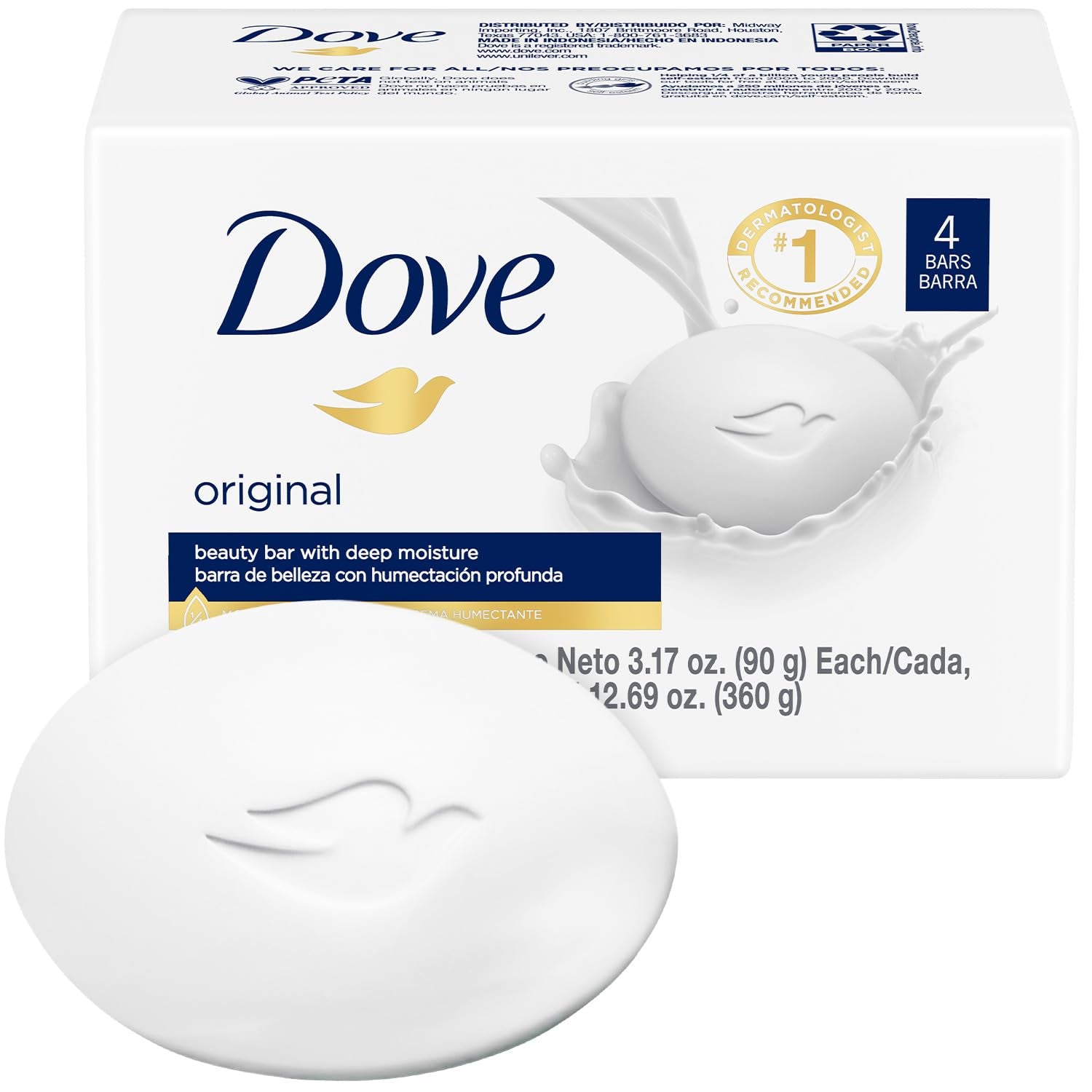 Soap, Original Beauty Bar Pack (4 Soap Bars) – 3-In-1 Moisturizing Face, Body & Hand Soap, 3.17 Oz Ea