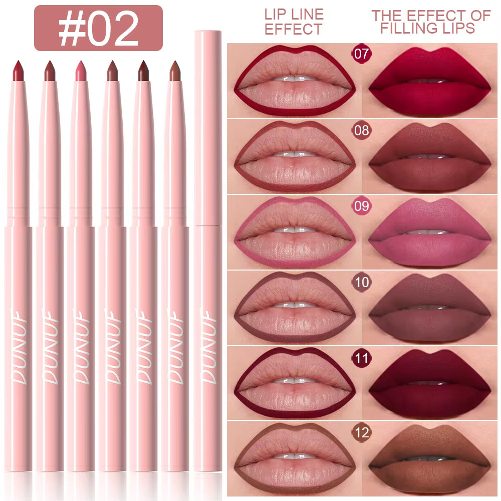 6Pcs Lip Liner Pen Set Long-Lasting, Waterproof Sweatproof, Easy Coloring Non-Fading Color Rendering Lip Gloss Set Beauty Makeup