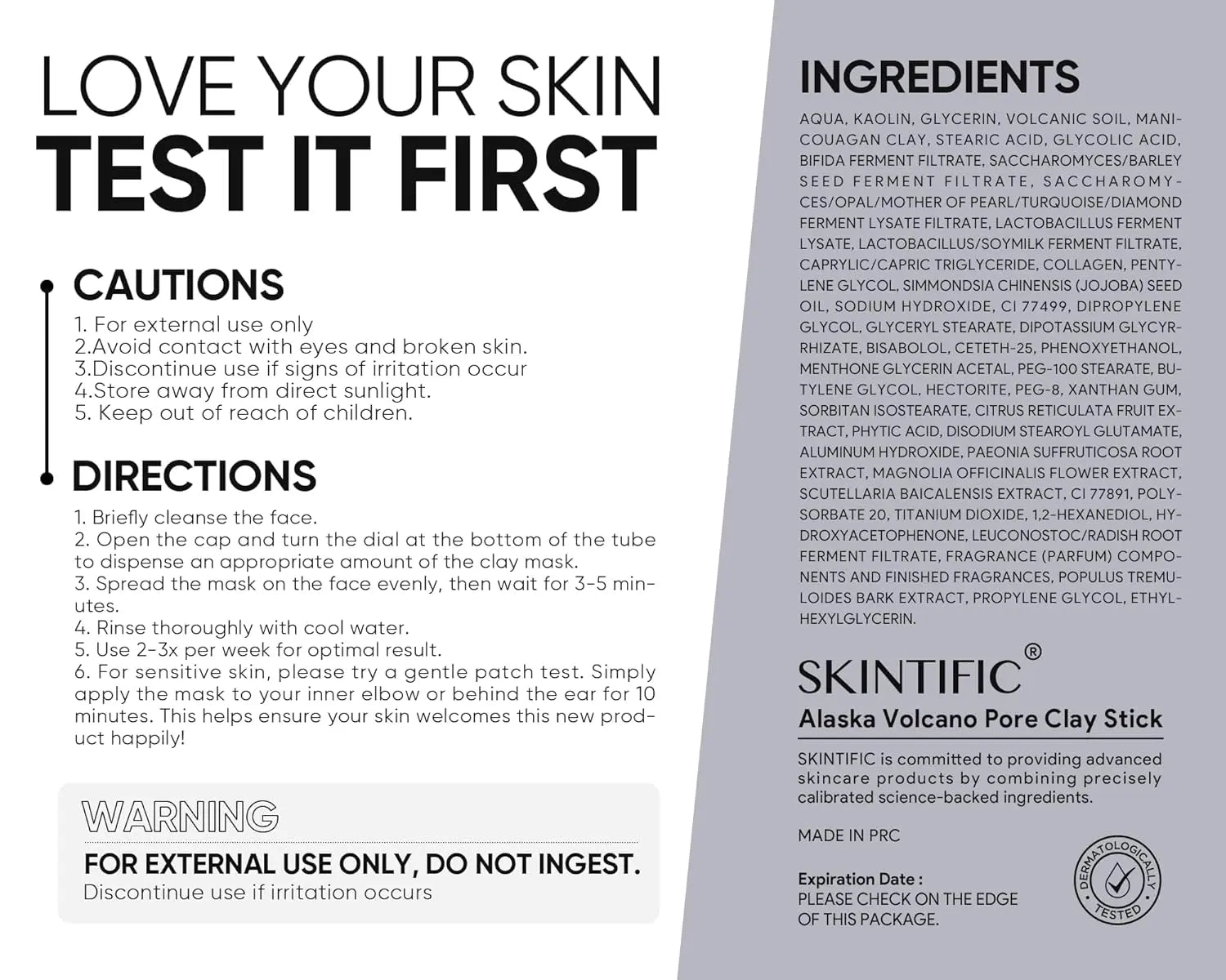 SKINTIFIC Alaska Volcano Pore Clay Stick - Natural Clay Cleansing Blackhead Remover Face Mask Stick for Gentle Exfoliation and Smoothing Skin without Drying