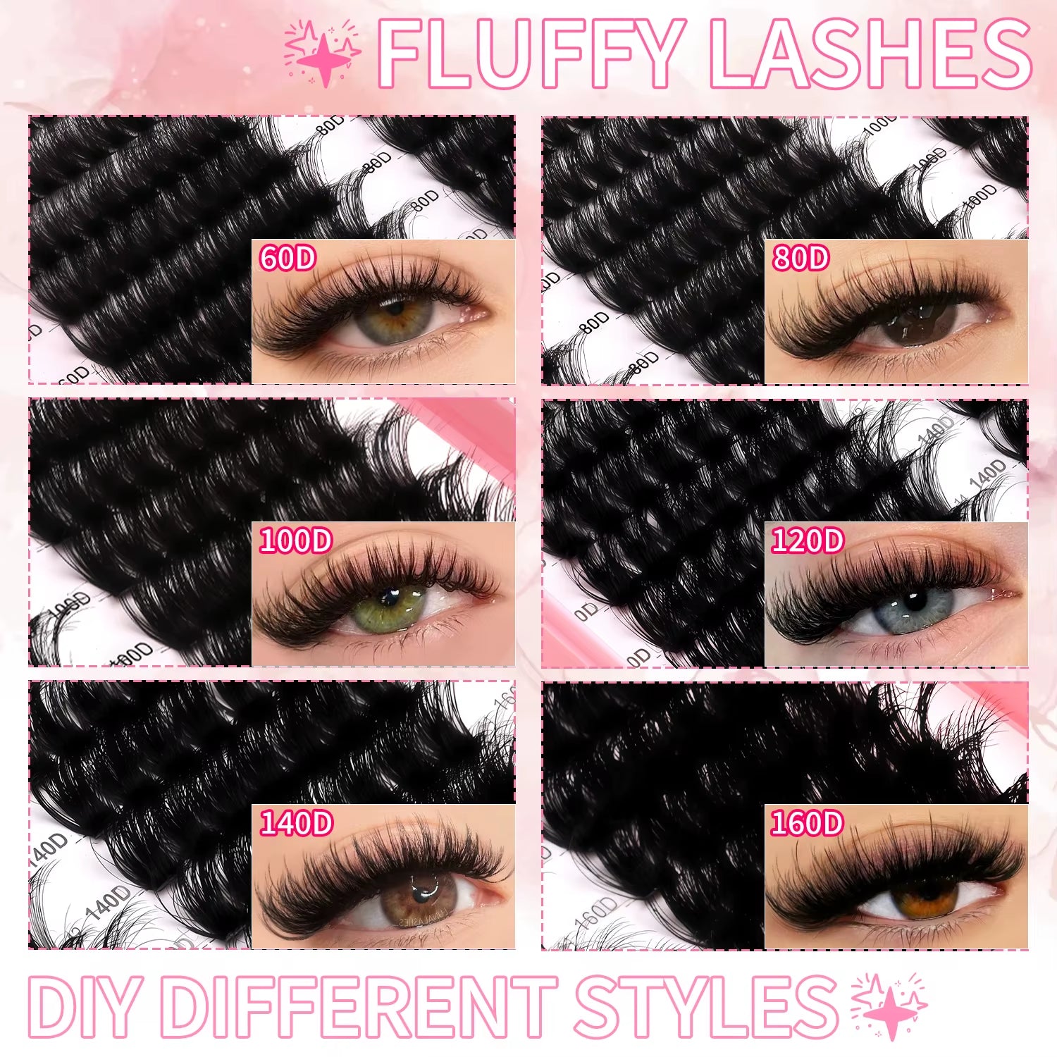 Lashes Cluster DIY Lash Extension Mixed Tray Clusters Eyelashes Fluffy Volume Individual Lashes Cat Eye Lash Extension