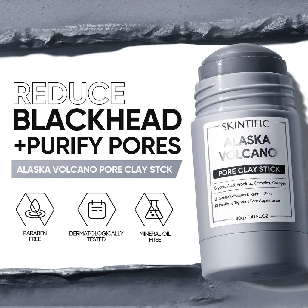 SKINTIFIC Alaska Volcano Pore Clay Stick - Natural Clay Cleansing Blackhead Remover Face Mask Stick for Gentle Exfoliation and Smoothing Skin without Drying