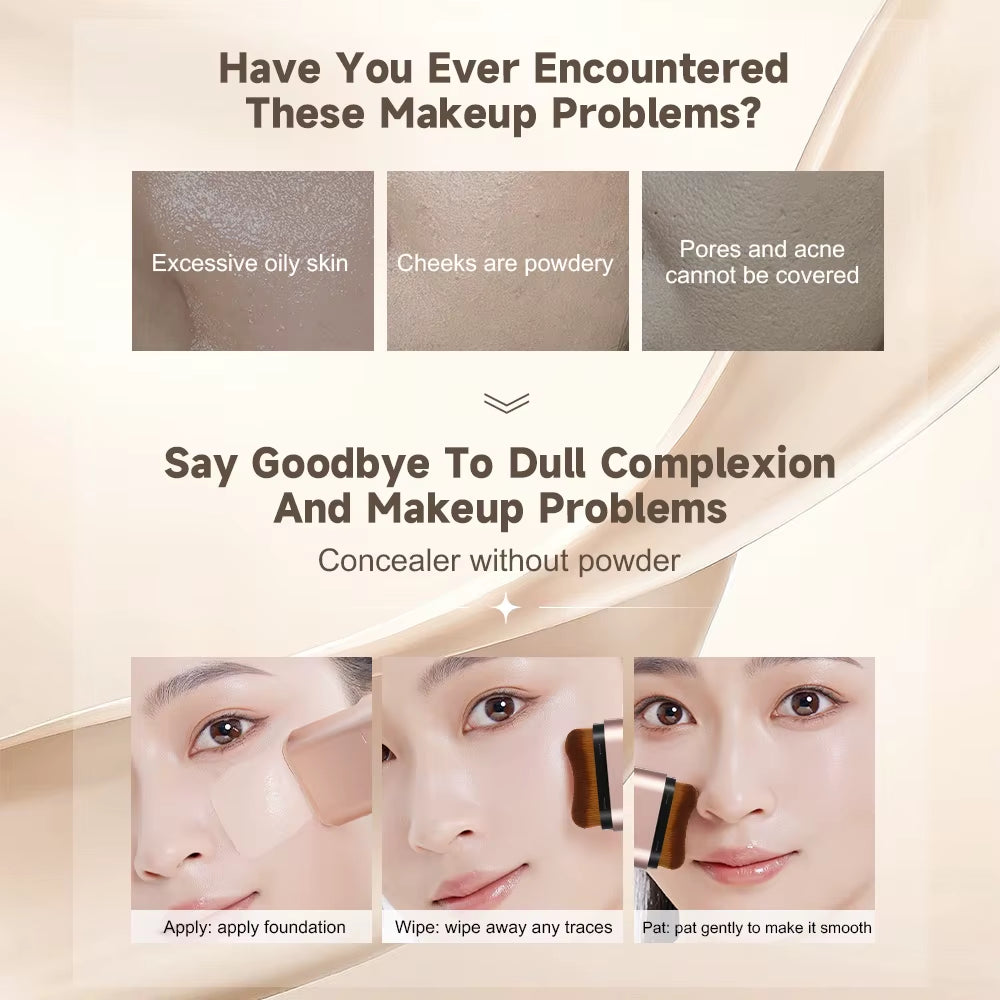 Watery Double-Headed Foundation Stick with Brush, Natural Long-Lasting Flawless Makeup for Facial Concealer Cosmetics