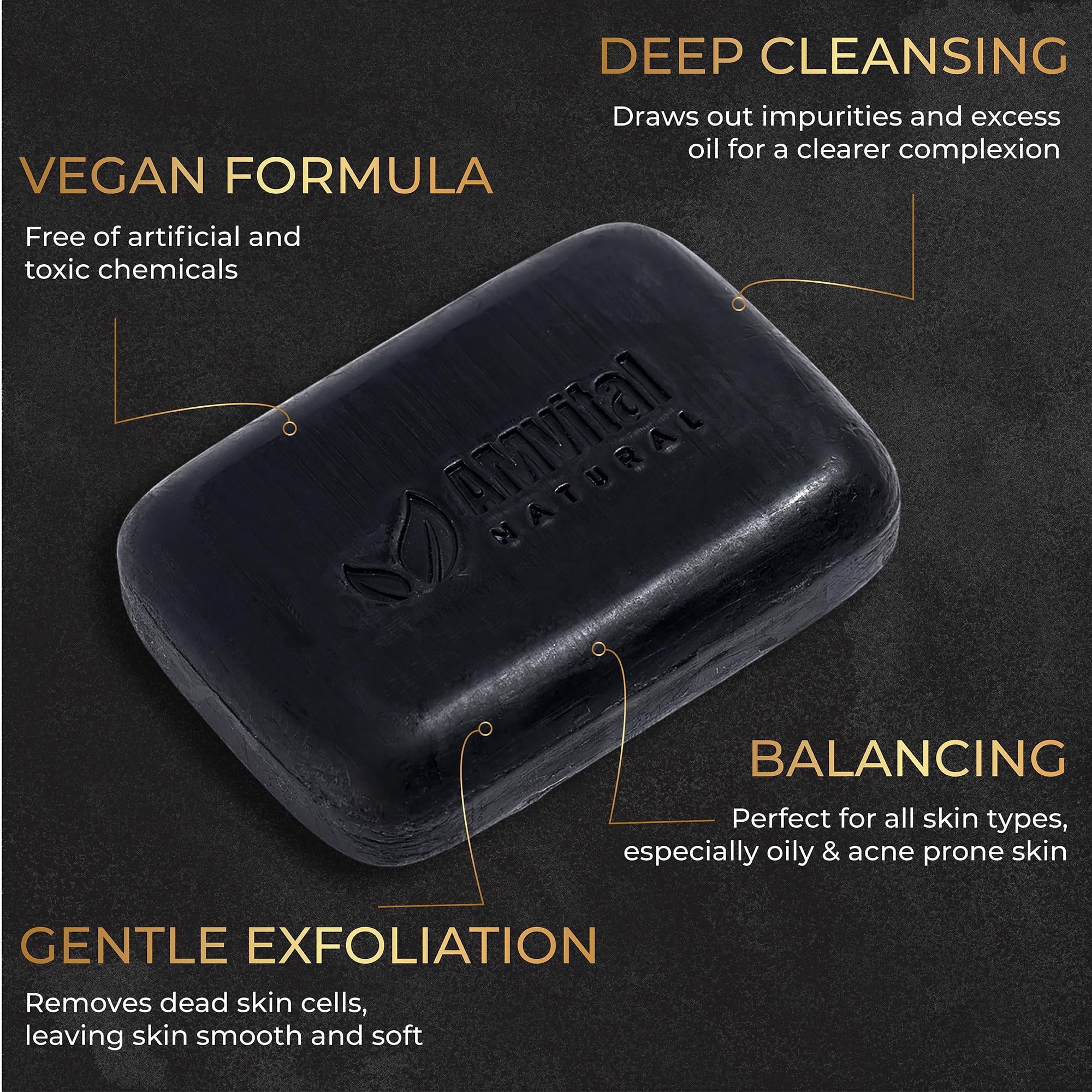Natural Charcoal Soap Bar Set - 3 Pack for Deep Cleansing Body & Face