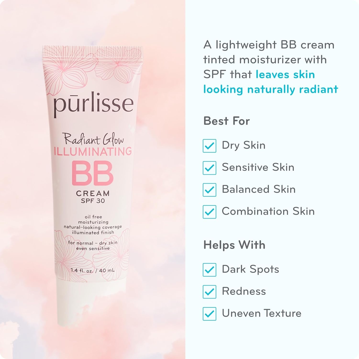 Radiant Glow Illuminating BB Cream with SPF 30 - Glow BB Cream Enriched with Goji & Hawthorn Berry for Dewy Skin - Helps to Improve Skin Texture & Radiance - Fair (1.4 Oz)