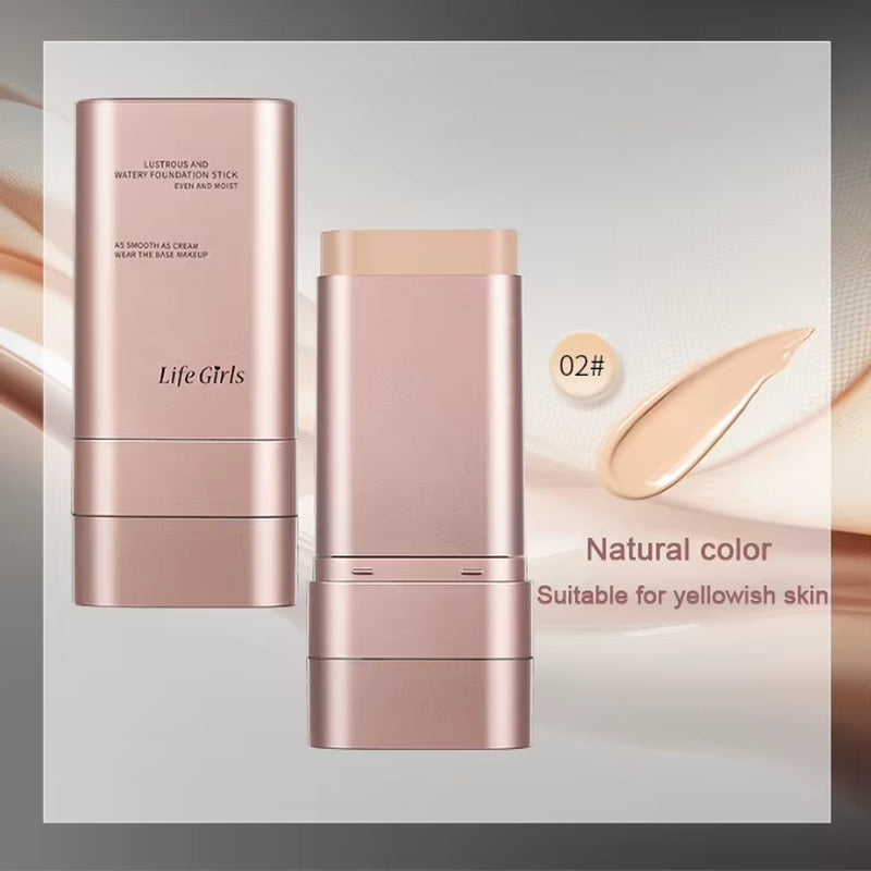 Watery Double-Headed Foundation Stick with Brush, Natural Long-Lasting Flawless Makeup for Facial Concealer Cosmetics