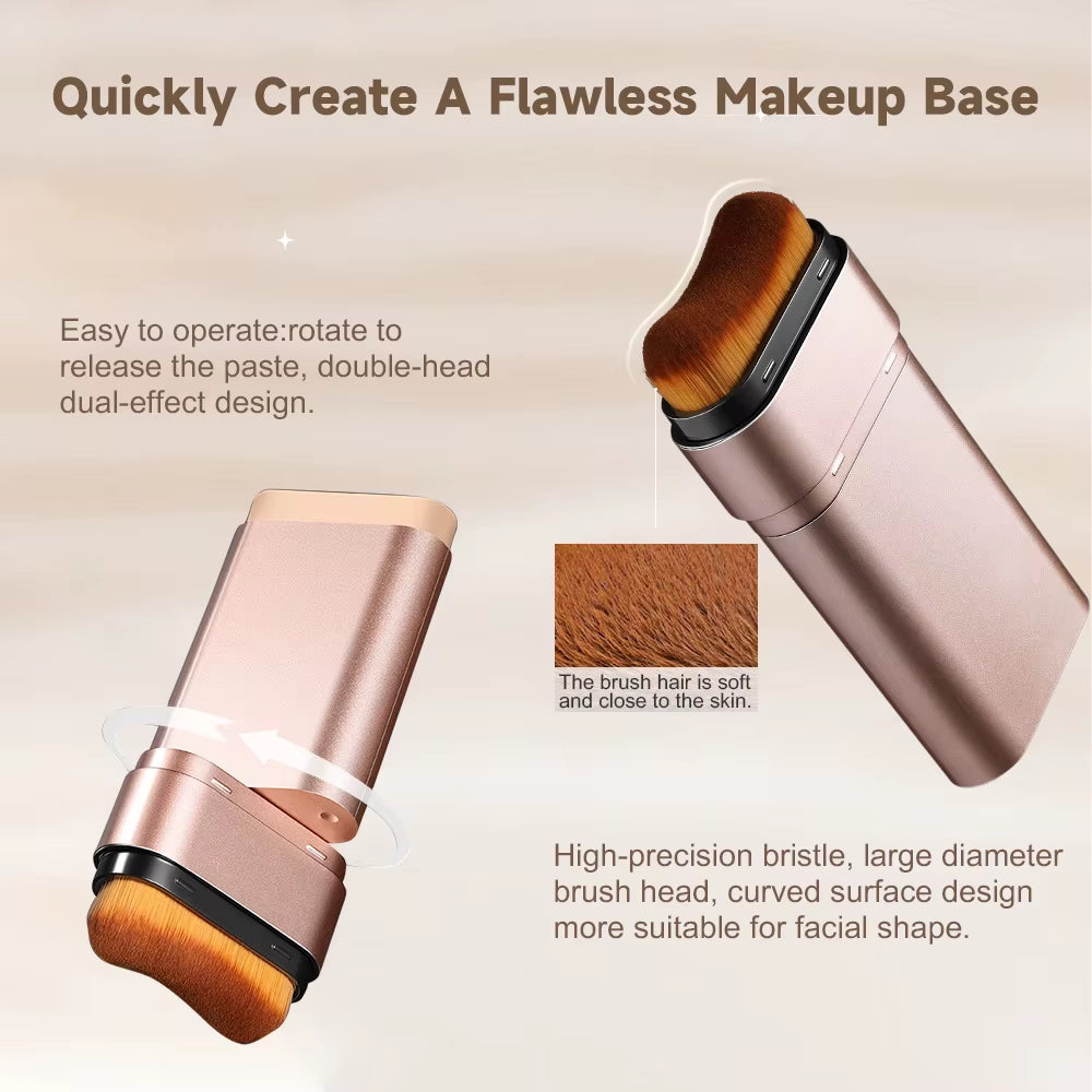 Watery Double-Headed Foundation Stick with Brush, Natural Long-Lasting Flawless Makeup for Facial Concealer Cosmetics