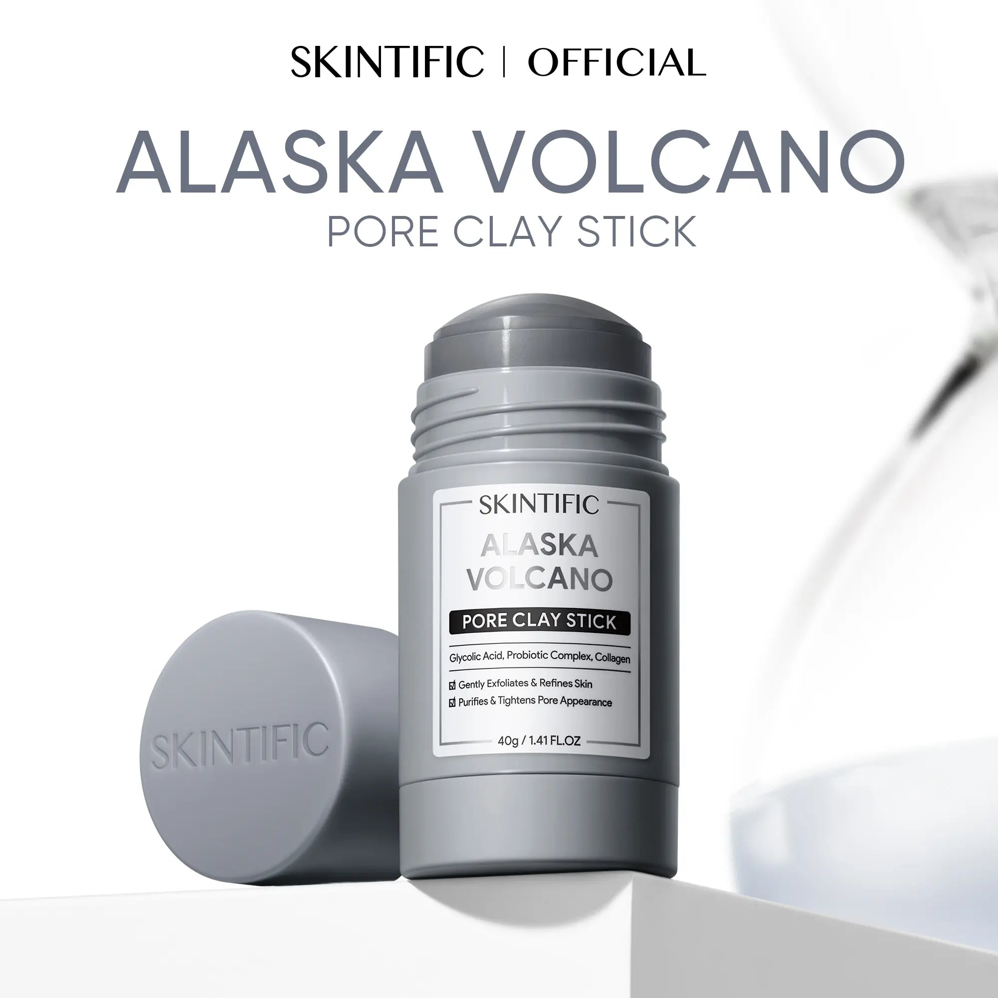 SKINTIFIC Alaska Volcano Pore Clay Stick - Natural Clay Cleansing Blackhead Remover Face Mask Stick for Gentle Exfoliation and Smoothing Skin without Drying
